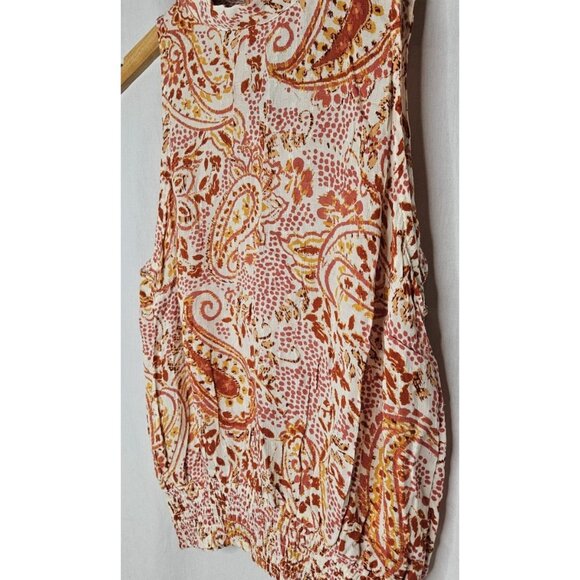 Cynthia Rowley High Neck Sleeveless Orange Paisley Top Medium NWT - Picture 2 of 6
